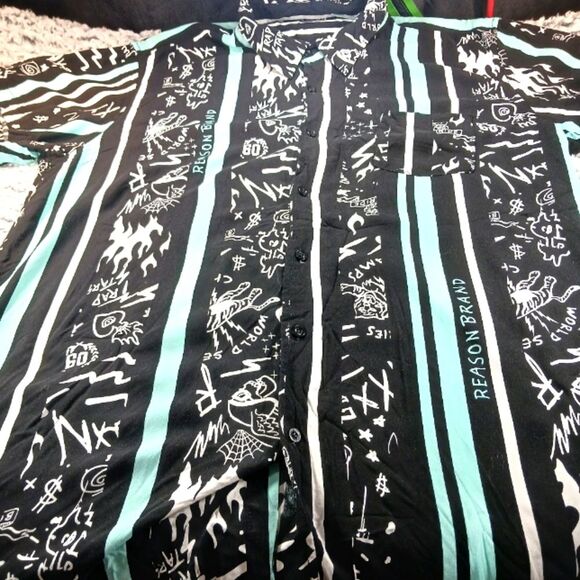Reason Brand Trap Star Striped Hawaiian  Casual Button Down Shirt 3X RUNS SMALL - Picture 9 of 9